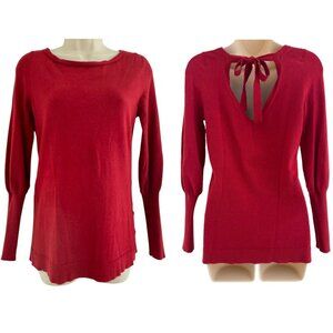 White House Black Market Red Soft Knit Cutout Sweater Top Size S Winter Holiday